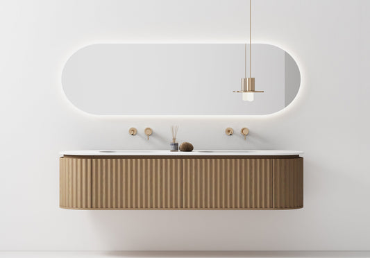 Nordic shape 180 eik med dobbel/servant UTEN hull for blandebatteri. UTEN/speil