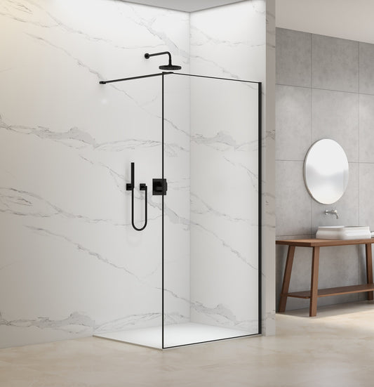 Nelly pro dusjvegg med 8 mm klart glass, sort matt profil