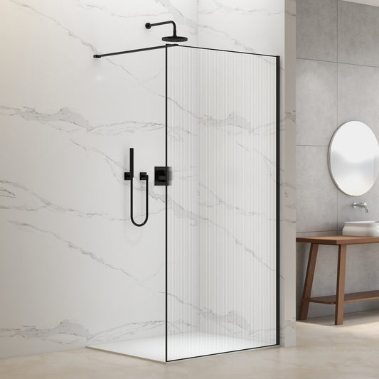 Nelly pro dusjvegg med 8 mm linjeglass, sort matt profil
