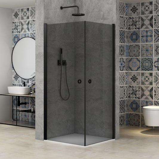 Adelen - dusjdører 80x80x200cm sotet glass, sort matt profil