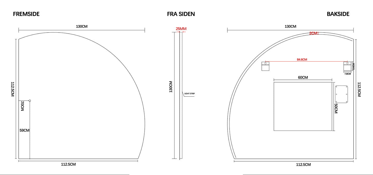 Nordic shape 160 cm m/servant & speil