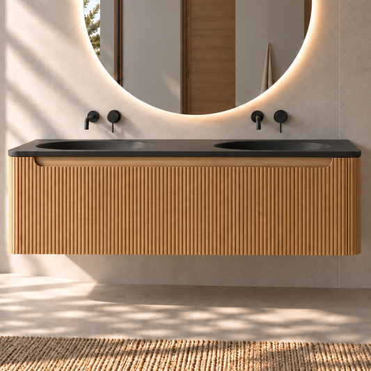 Flow baderomsmøbel 120 cm eik m/sort matt DOBBEL servant
