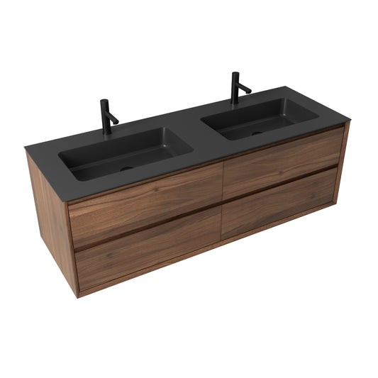 Oslo baderomsmøbel 150 cm valnøtt m/sort matt servant