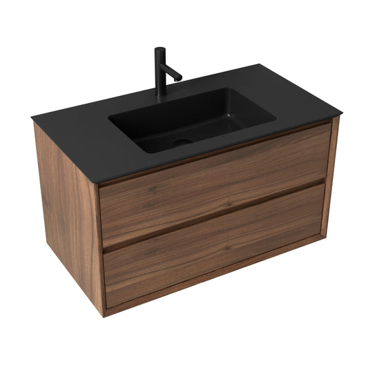 Oslo baderomsmøbel 90 cm valnøtt m/sort matt servant