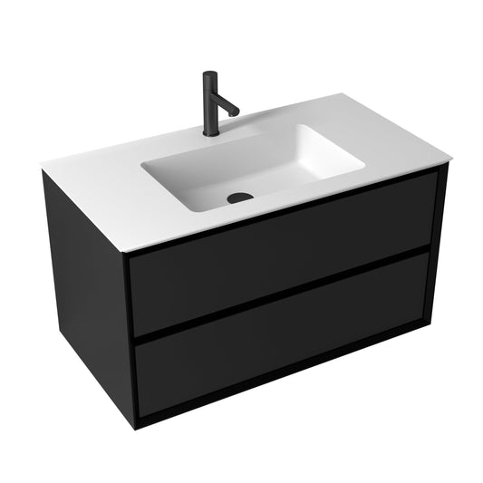 Oslo baderomsmøbel sort matt 90 cm m/hvit matt servant