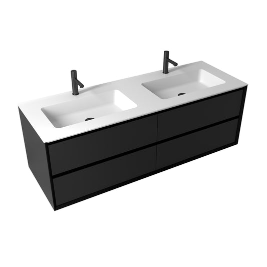 Oslo baderomsmøbel sort matt 150 cm m/hvit matt servant