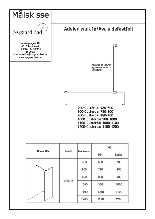 Adelen/Ava walk in/fastfelt, børstet gull