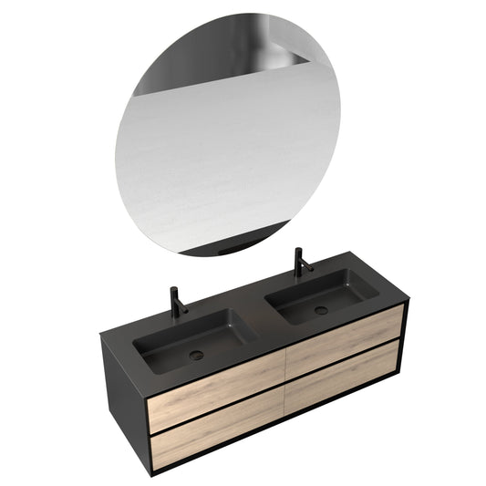 Oslo baderomsmøbel 150 cm sort/eik med 110 ledspeil V2