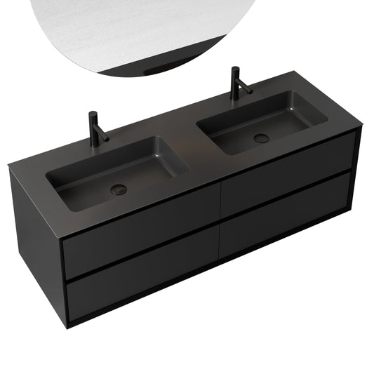 Oslo baderomsmøbel sort matt 150 cm m/sort matt servant