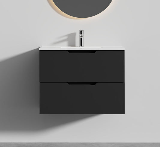 Lindesnes 80 cm sort matt med porselensservant