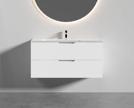 Lindesnes 120 cm baderomsmøbel hvit matt m/porselensservant