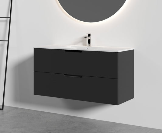 Lindesnes 100 cm baderomsmøbel sort matt m/porselensservant
