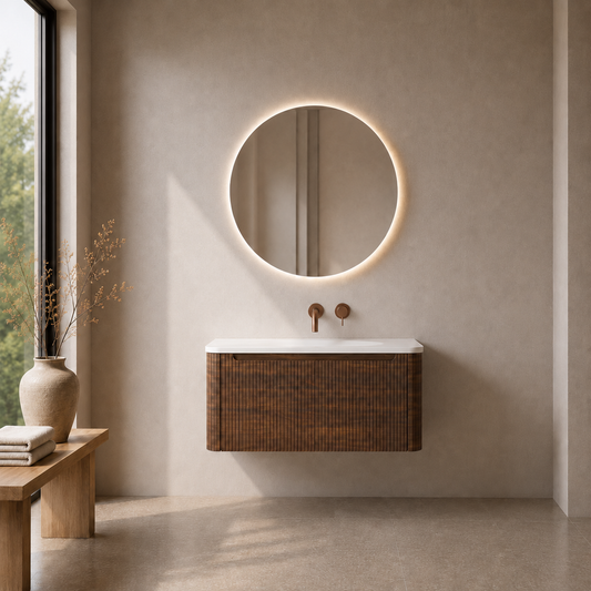 Flow baderomsmøbel 80 cm valnøtt m/hvit matt servant