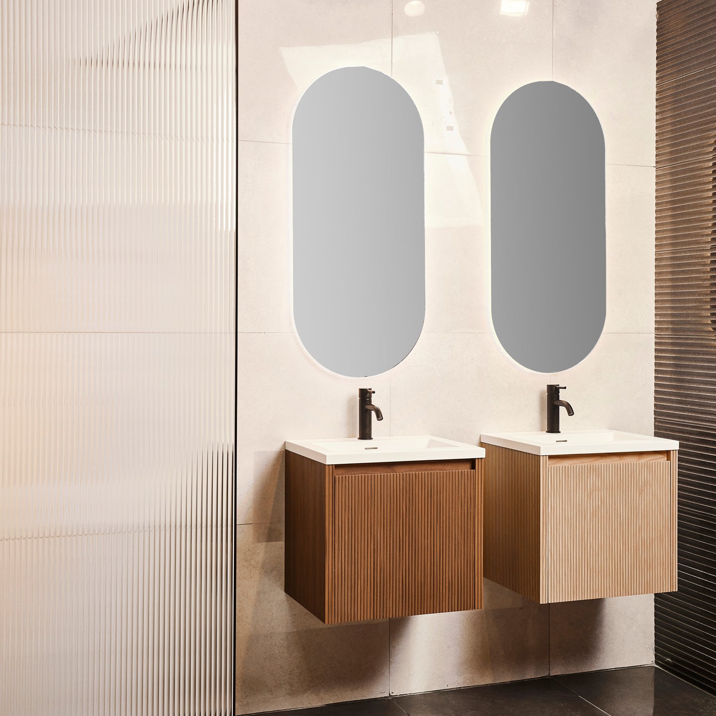 Nordic stripe compact 50 valnøtt med servant u/speil