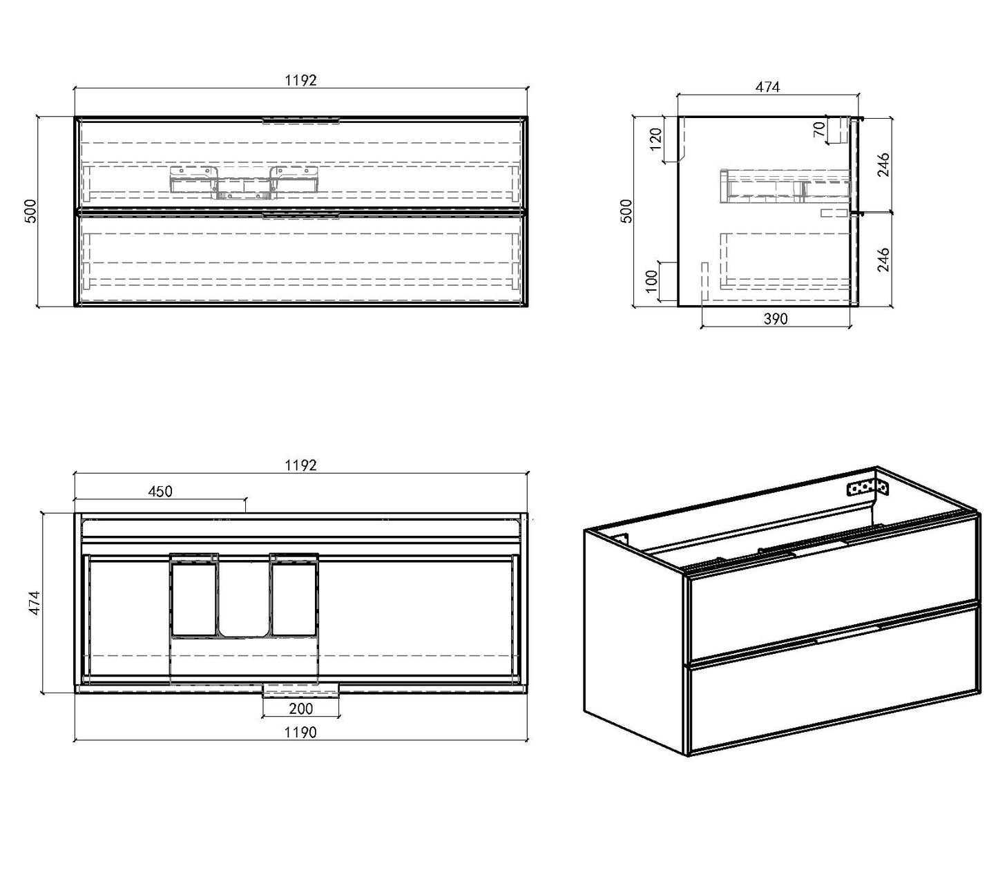 Essence 120 eik UTEN/servant med venstre utsparing