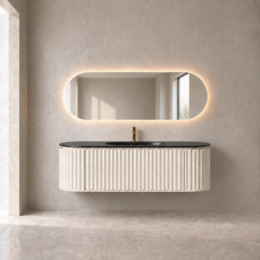 Nordic shape 150 beige m/sort matt servant og ledspeil