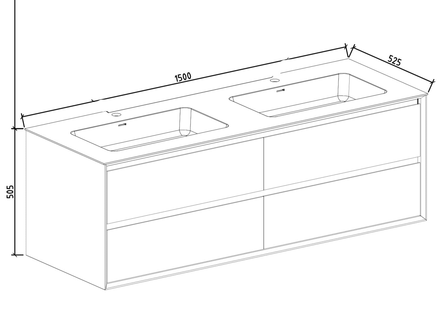 Oslo baderomsmøbel sort matt 150 cm m/hvit matt servant