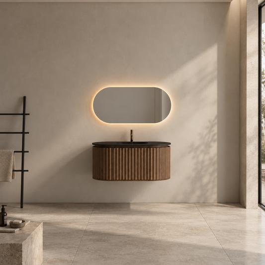 Nordic shape 100 valnøtt med sort matt servant og ledspeil