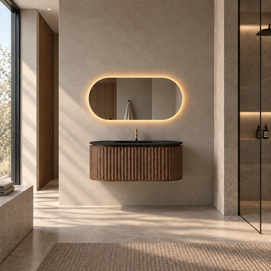 Nordic shape 120 valnøtt med sort matt servant og ledspeil