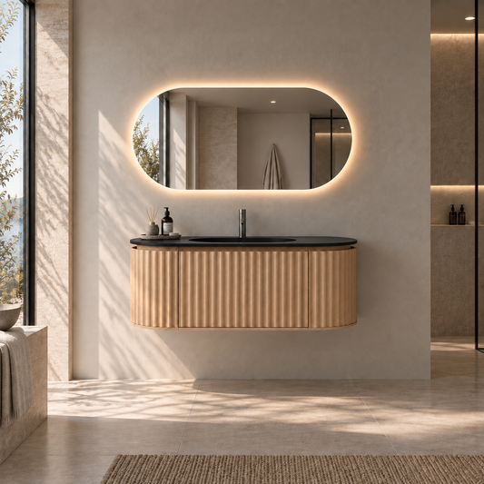 Nordic shape 120 eik med sort matt servant og ledspeil