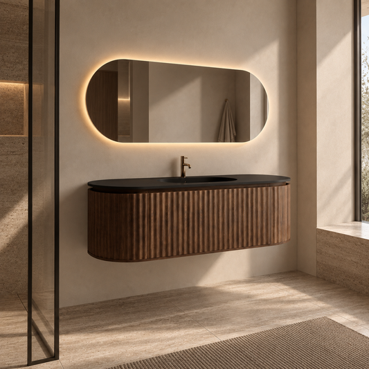 Nordic shape 150 valnøtt med sort matt servant og ledspeil