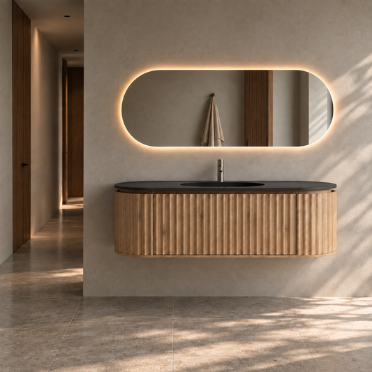 Nordic shape 150 eik med sort matt servant og ledspeil