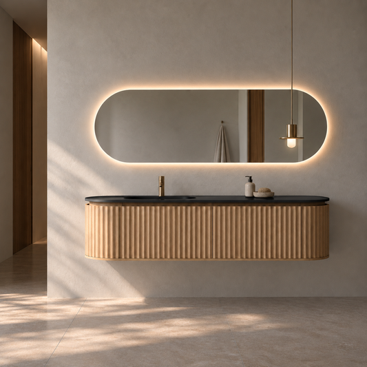 Nordic shape 180 eik VENSTRE med sort matt servant og ledspeil