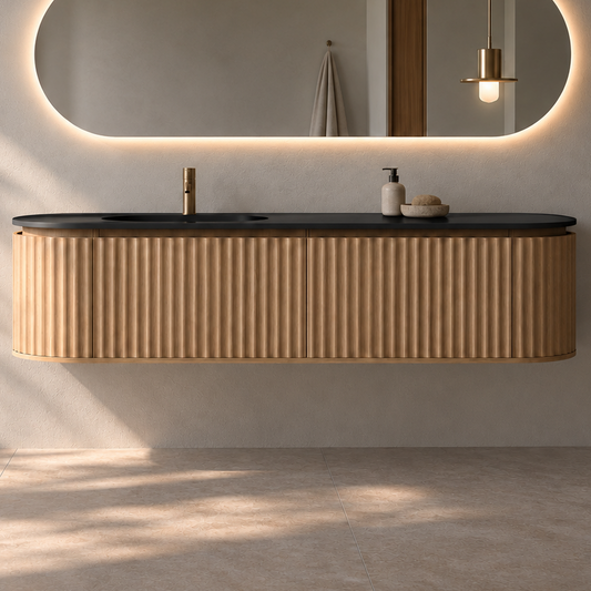 Nordic Shape 180 eik VENSTRE med sort matt servant u/speil