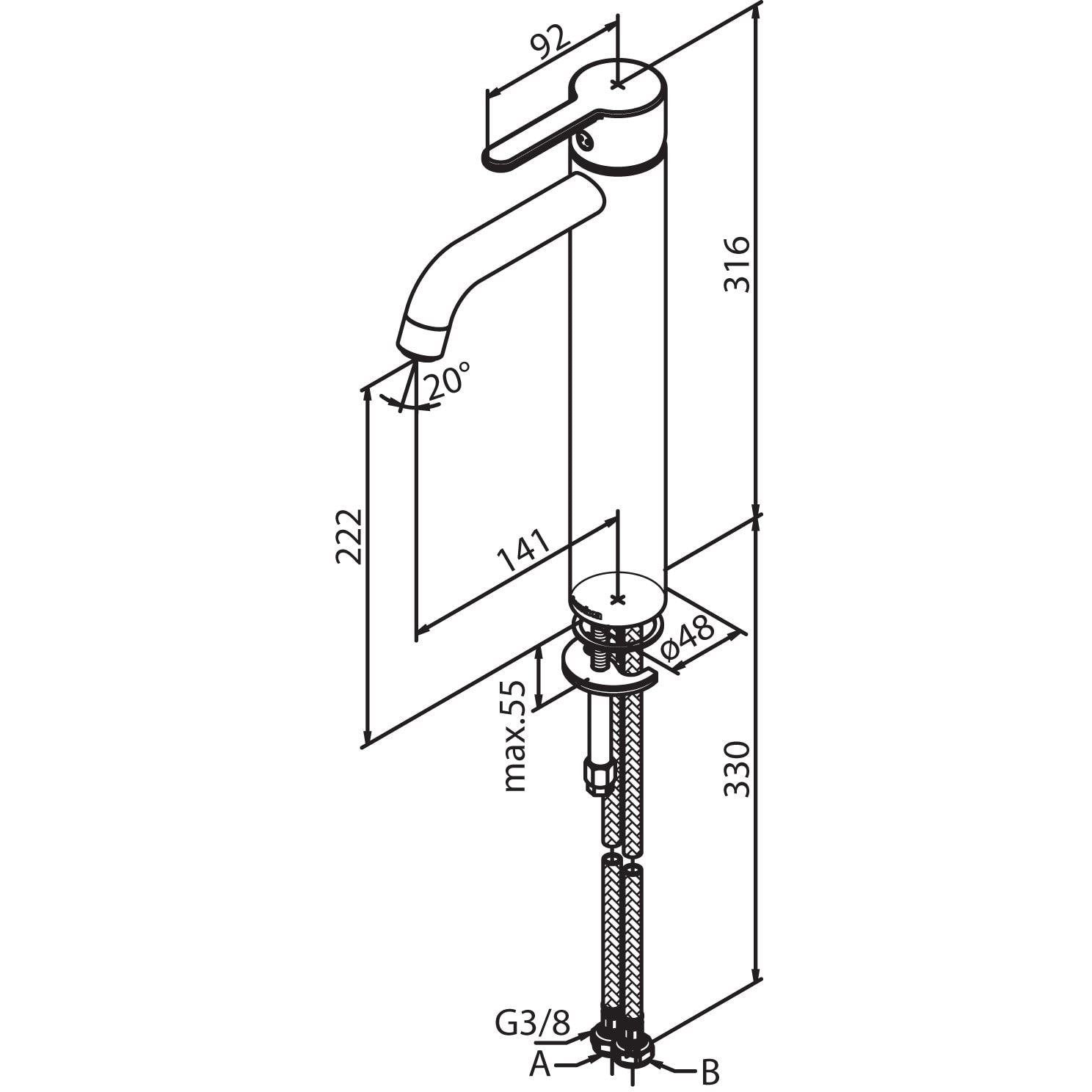 Silhouet servantkran b. stål høy (4443991834704)