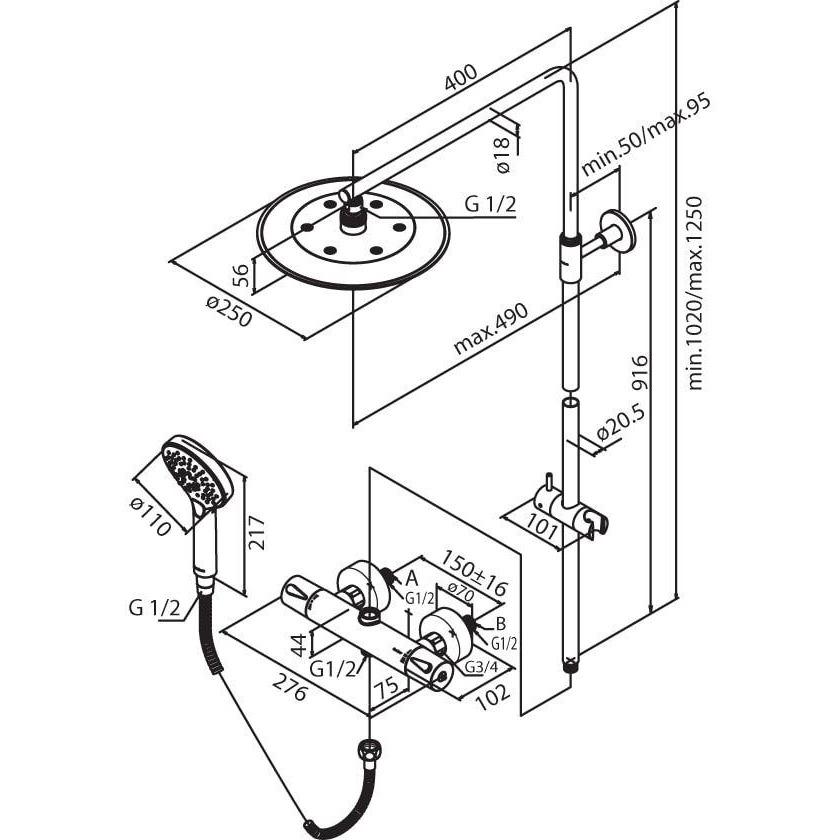 Silhouet takdusj børstet stål (4446003069008)