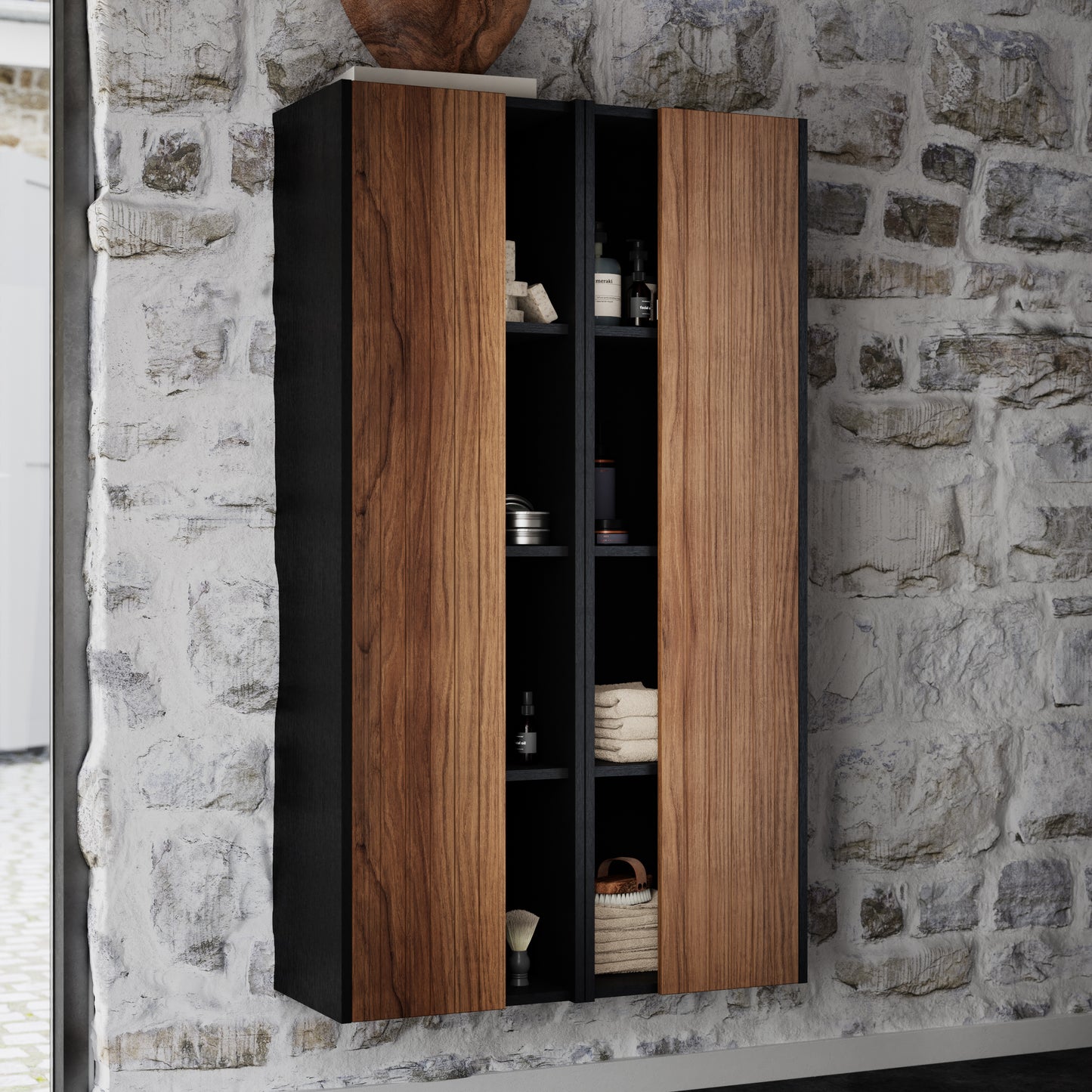 Provence Høyskap B40 D32 sort eik/valnøtt stav