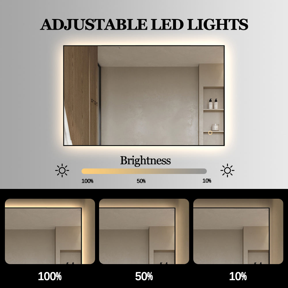 Stockholm dimbart lysspeil m/sort ramme 140x80 cm V2