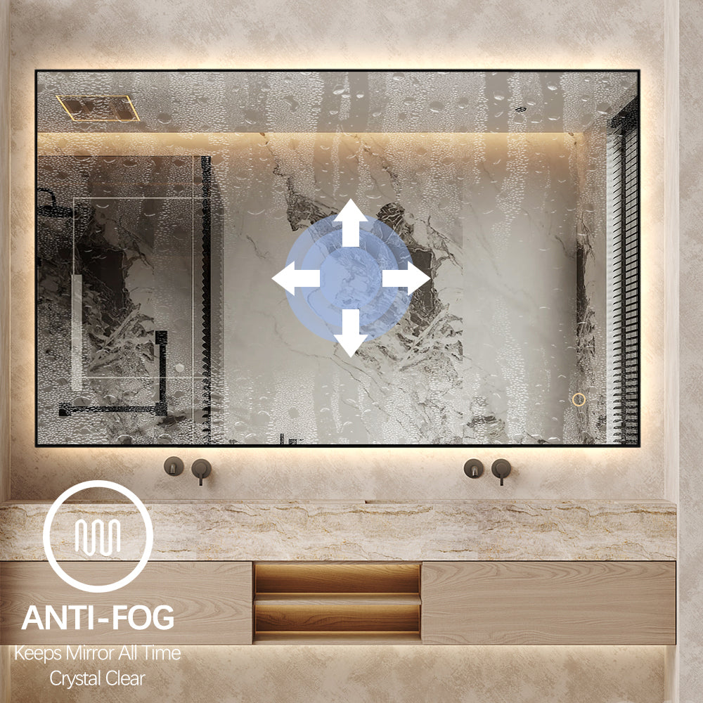 Stockholm dimbart lysspeil m/sort ramme 140x80 cm V2