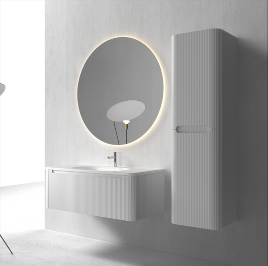 Flow baderomsmøbel 100 cm hvit m/hvit matt servant + ledspeil og høyskap