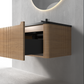 Flow baderomsmøbel 80 cm eik m/sort matt servant + ledspeil og høyskap