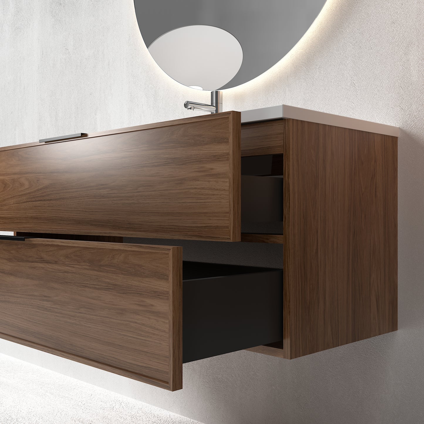 Essence 120 valnøtt m/hvit matt midtstilt servant