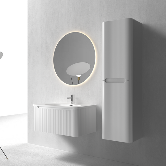 Flow baderomsmøbel 80 cm hvit m/hvit matt servant + ledspeil og høyskap