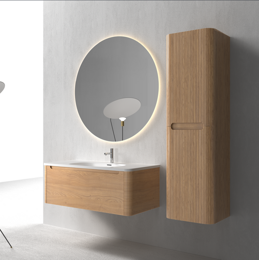 Flow baderomsmøbel 100 cm eik m/hvit matt servant + ledspeil og høyskap