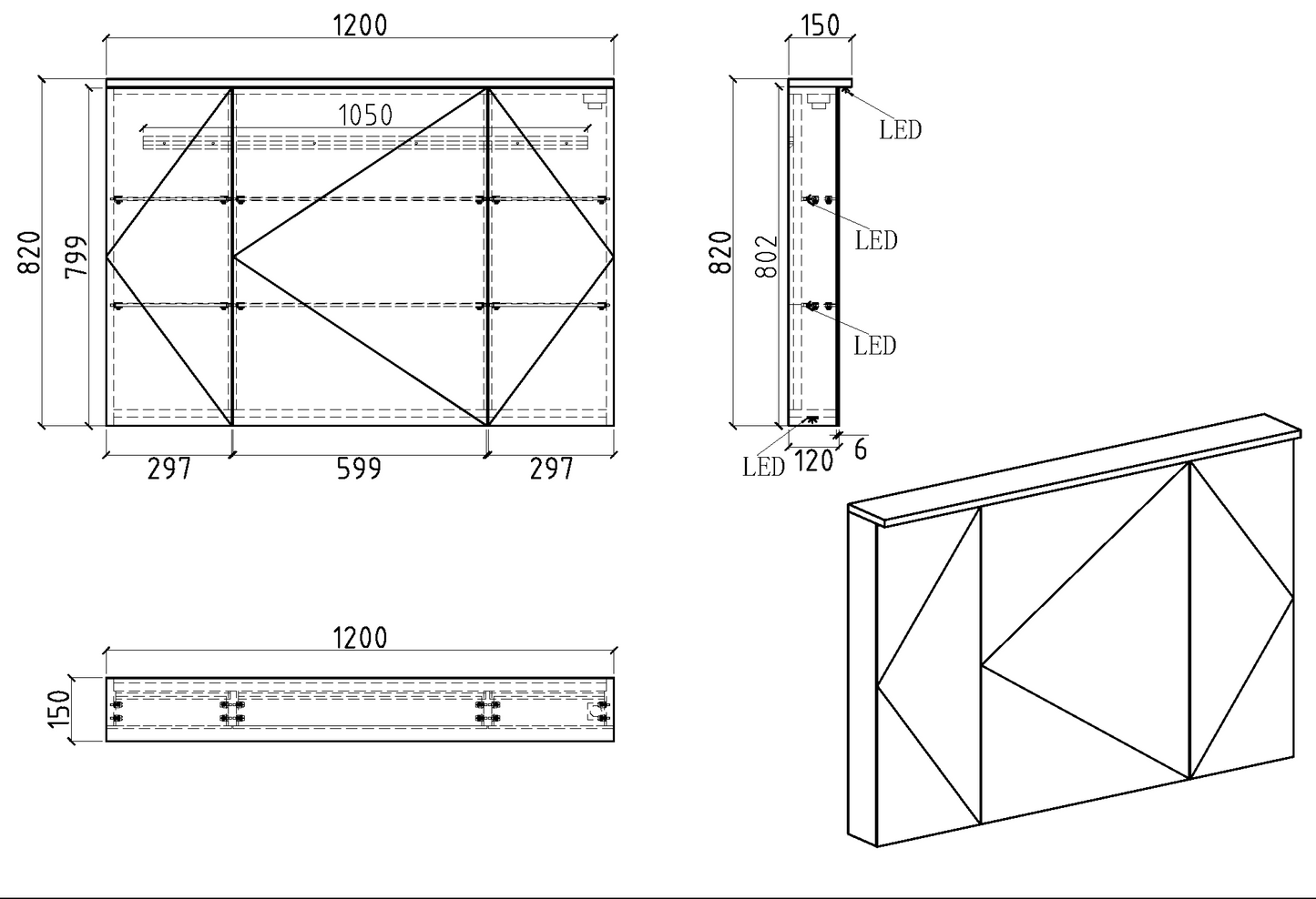Verona speilskap, Sort matt 120 cm (returvare)