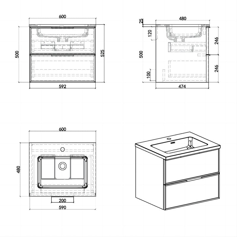 Essence 60 valnøtt m/hvit matt servant