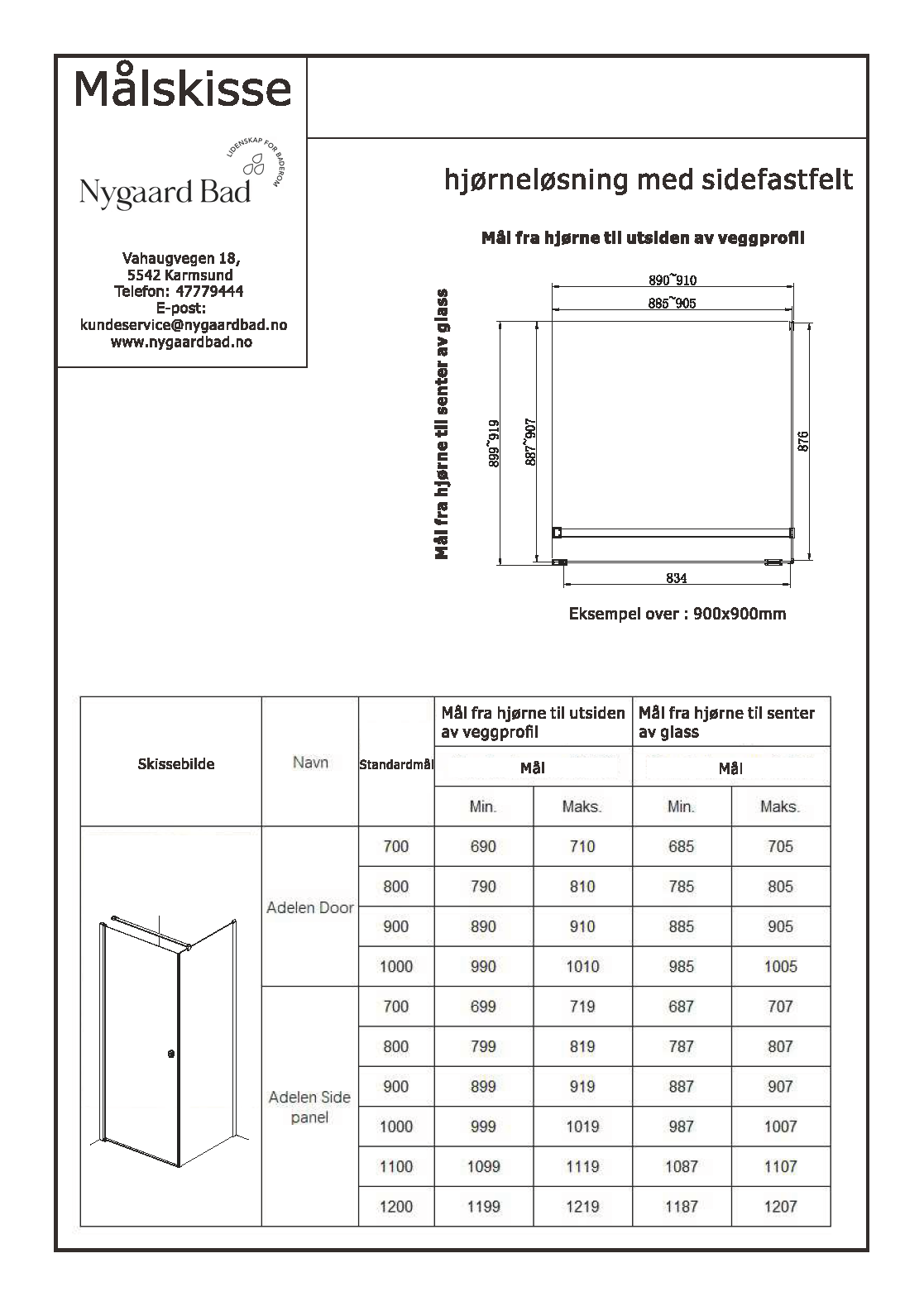 Adelen 100 cm dør + sidefastfelt 100 cm sotet glass, sort matt profil