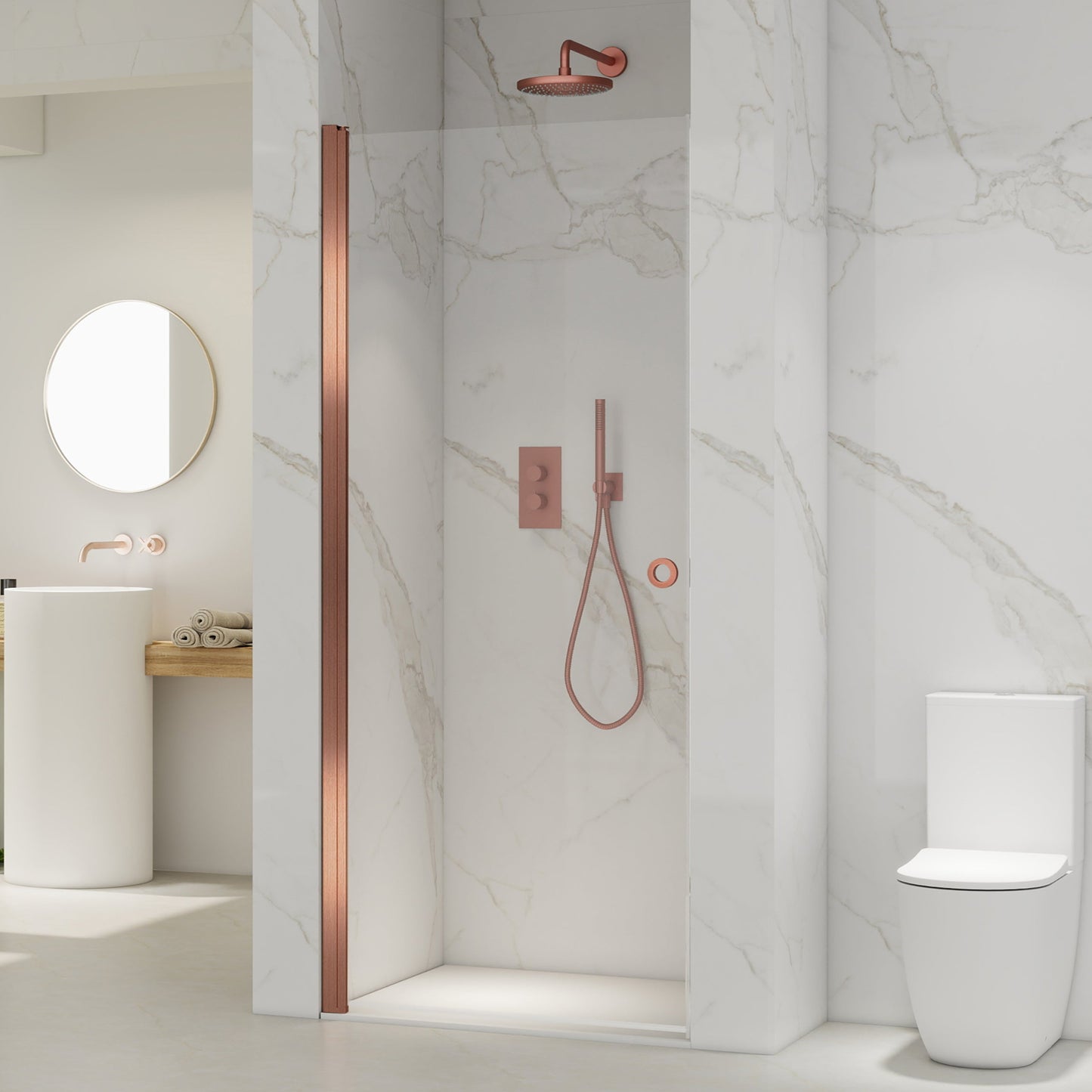 Adelen - dusjdør singel 90x200cm klart glass, børstet kobber profil