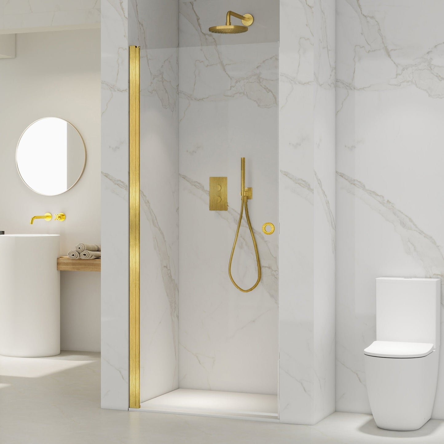 Adelen - dusjdør singel 90x200cm klart glass, børstet gull profil