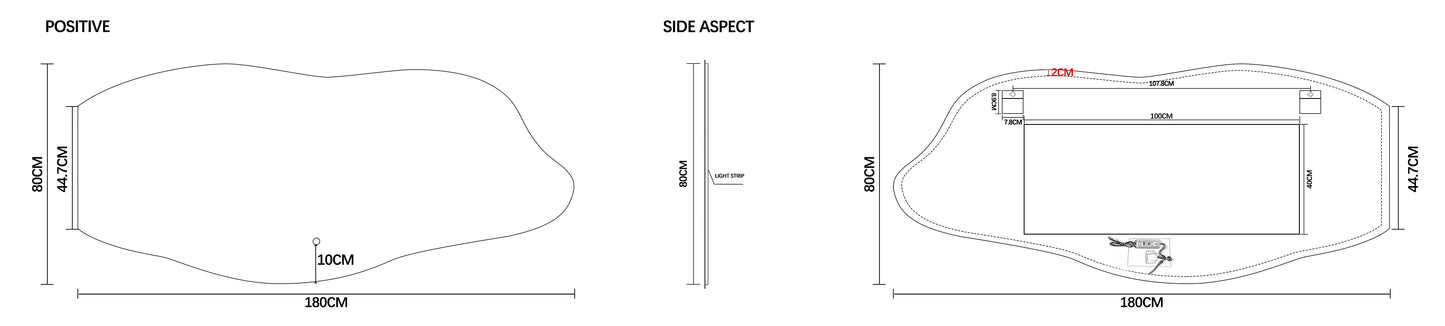 Milano dimbart venstre lysspeil m/antidugg 80x180cm