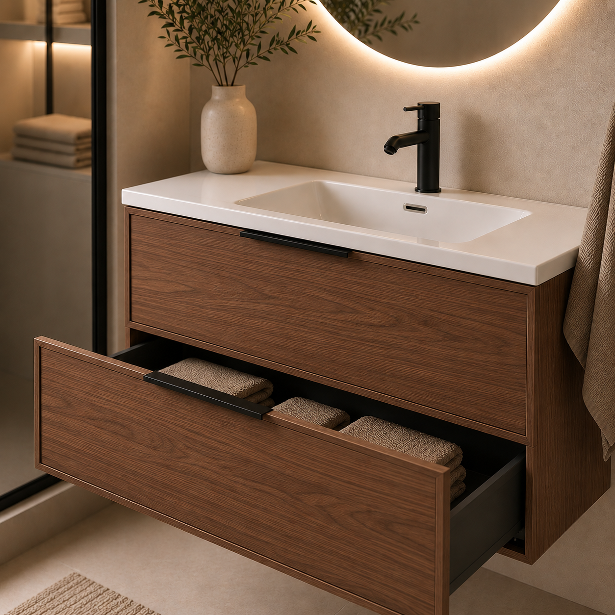 Essence 80 valnøtt m/hvit matt servant