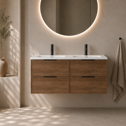 Essence 120 valnøtt m/hvit matt dobbel servant