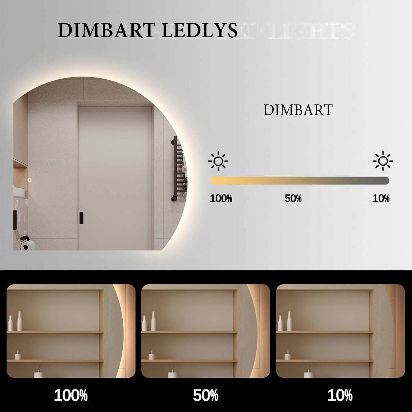 Moon dimbart lysspeil m/antidugg venstre 120cm