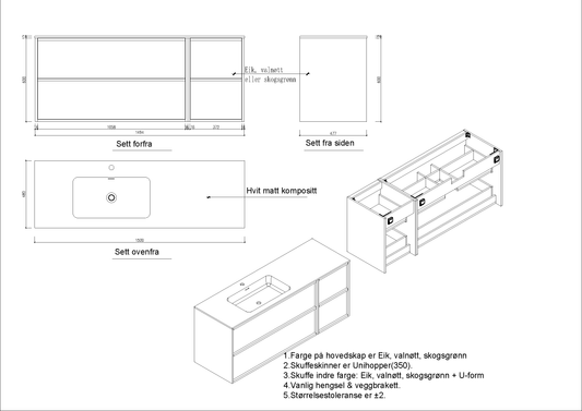 Nordic frame 150 lys grå m/enkel servant UTEN/speil