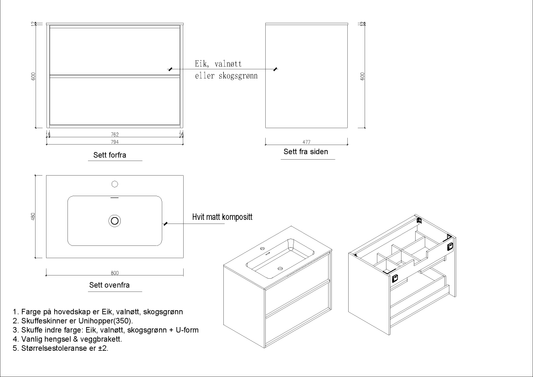 Nordic frame 80 lys grå m/servant & speil