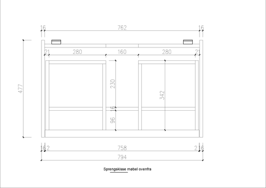 Nordic frame 80 valnøtt UTEN/servant